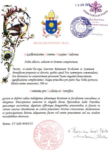 Registrazione presso la Segreteria dello Stato Vaticano